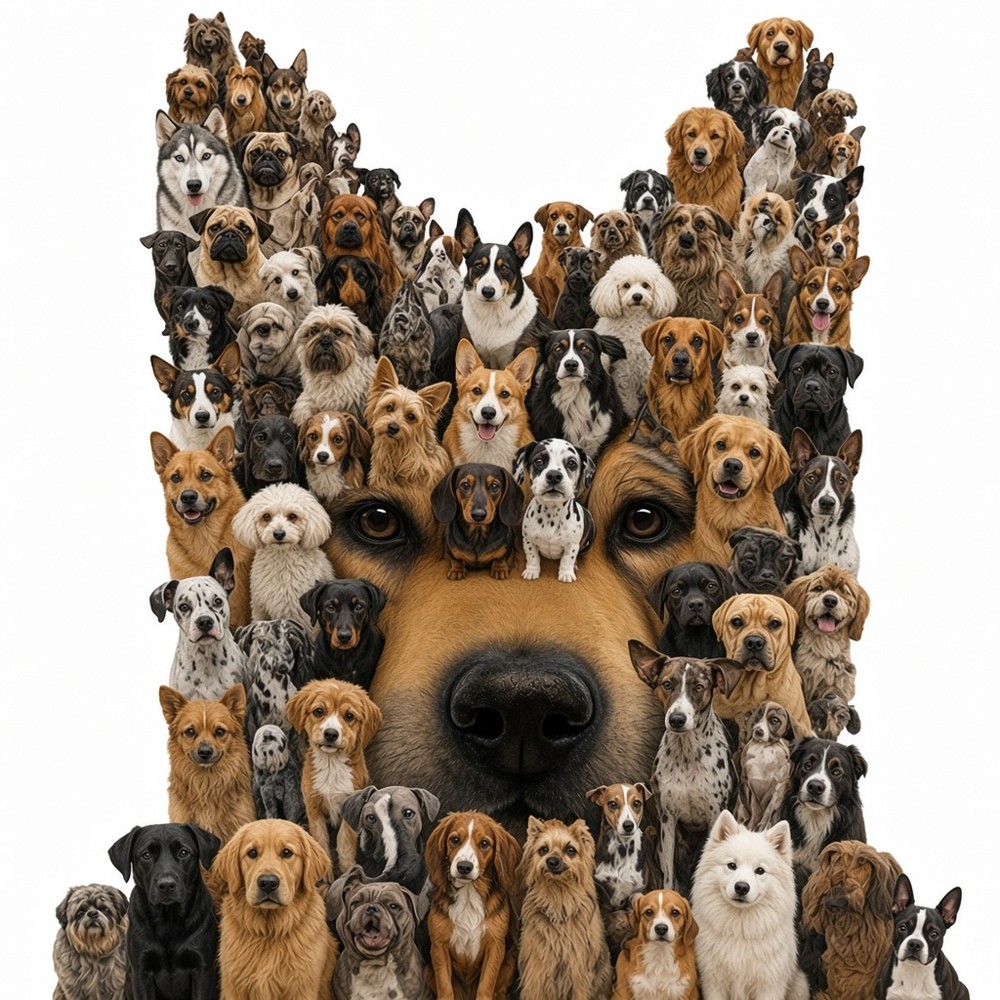 A dog made from a lot of dogs